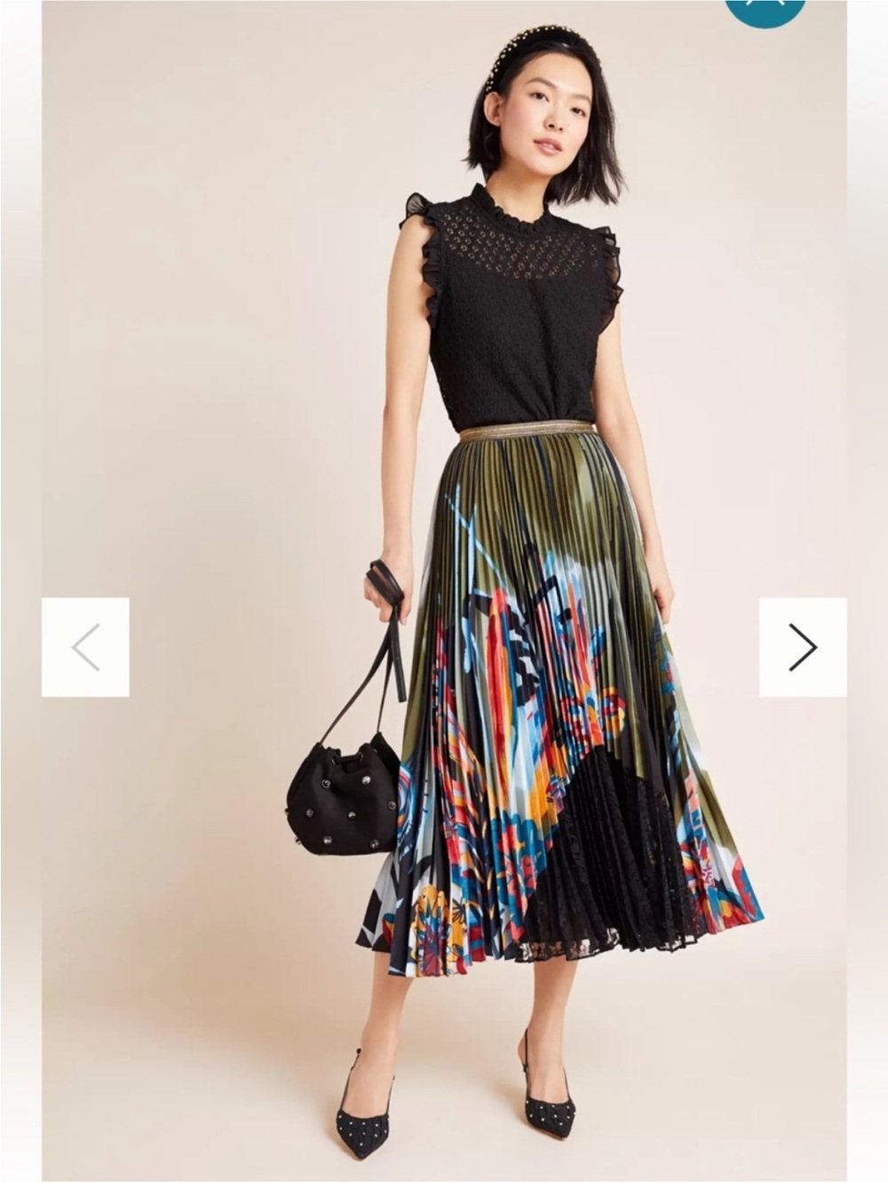 Anthropologie Geisha Designs Lizabetta Pleated Lace Skirt